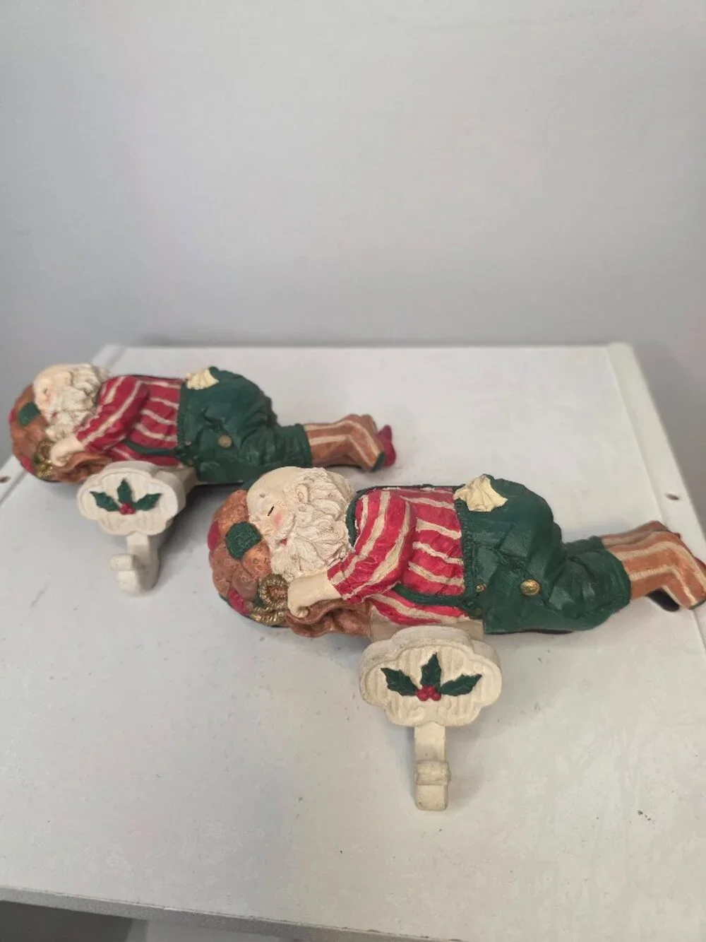 House of Lloyd Lot of Two Resin Sleeping Santa Stocking Holders Christmas